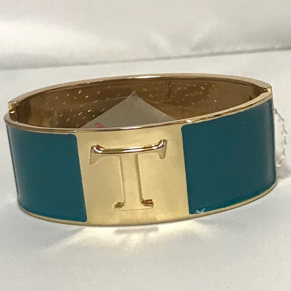 Teal Initial “T” Cuff Bracelet